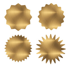 Set of golden stamps on white background. Badges and labels various shapes. Vector illustration	