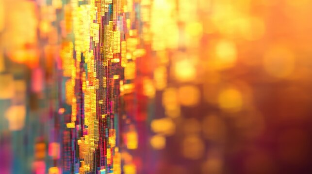 Abstract background showing glowing digital data streams or circuit patterns with blurred bokeh elements, representing modern technology, information flow, and artificial intelligence concepts - Powered by Adobe