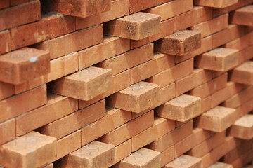 Side View of Red Brick Wall Texture with Relief Pattern