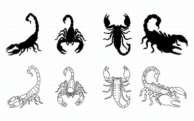 Detailed Scorpion hand drawn  Silhouette and line art