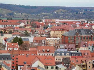 Blick von den T&uuml;rmen der Stadt Naumburg: Marientor, Marien-Magdalenen-Kirche, de Stadtkirche St.-Wenzel und der Naumburger Dom, Blick zum Weihnachtsmarkt und dem Borlachturm