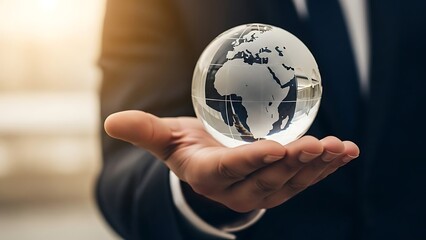 Global Business and International Trade: Hand Holding Glass Earth Globe.