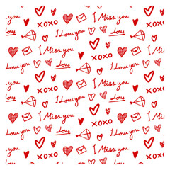 Love valentine romantic hand written with heart seamless pattern