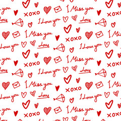 Love valentine romantic hand written with heart seamless pattern