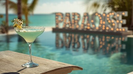 Serene Infinity Pool Overlooking Turquoise Sea with Refreshing Cocktail in Paradise Ambience