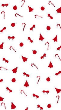 Pattern with christmas trees candy canes bows and ornaments Seamless Looping.
