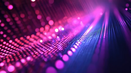 Abstract grid of glowing lines and particles forming a dynamic futuristic network that visualizes data flow, ai driven processing, and fast digital connection in neon hues