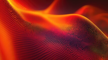 Abstract digital wave surface forming with glowing particles creating a dynamic, flowing background representing data, network connections, and modern technology