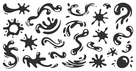 Splash water vector black set icon, fresh droplet illustrations isolated on white background, perfect for liquid graphics, water-themed designs, digital