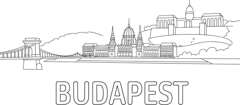 Budapest hungary cityscape skyline with historical buildings line art vector illustration