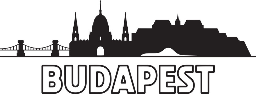 Budapest skyline silhouette with parliament building chain bridge vector illustration city