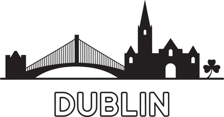 Obraz premium Dublin city skyline silhouette with bridge buildings and shamrock travel landmark vector