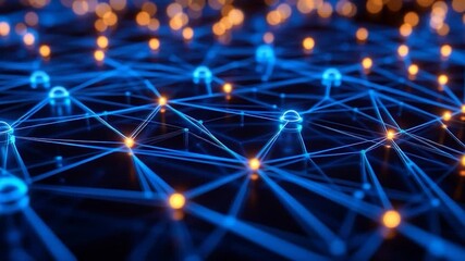 Abstract network connection with glowing nodes and lines representing data flow and digital communication. - Powered by Adobe