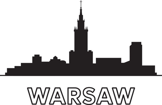Warsaw poland skyline city vector silhouette with famous landmarks minimal design