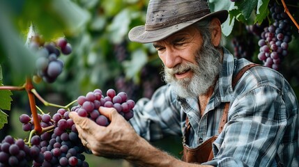 Rural Agriculture Scene Showing Crop Evaluation Process in a Scenic Vineyard