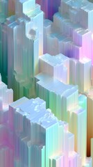 Fototapeta premium Glowing pastel crystal cityscape, ethereal dreamscape for Cosmic Shimmer Festival, rainbow-hued serenity, futuristic urban utopia, healing energies