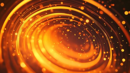 Abstract background creating a dynamic swirling motion with glowing golden lines and shimmering bokeh particle effects, suggesting energy and fluidity