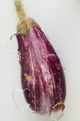Purple Eggplant with Water Droplets on Glass, Abstract Food Photography