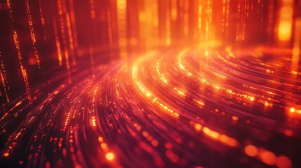 Digital data stream flowing through abstract glowing lines, representing fast network connections, advanced technology, and modern information transfer in a dynamic, futuristic environment