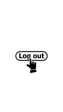 Log out icon. Digital hand cursor clicking "Log out" button animation. Finger cursor clicking 4k animation