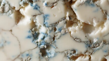 Artisan Cheese Detail: A close-up study of artisanal cheese with captivating blue veining, showcasing its creamy texture, rich colors, and unique aesthetic appeal.