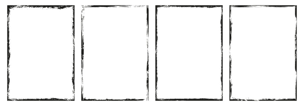 Set of grunge frames. Black borders with distressed effect, isolated on white background. Vector illustration.