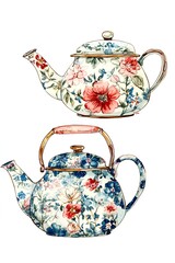 vintage teapot isolated on white background. watercolor illustration
