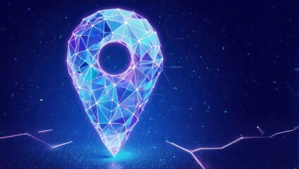 Futuristic Location Pin - A Digital Navigation Icon with Glowing Network.
