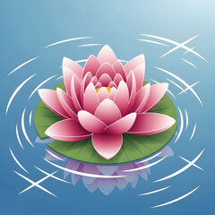 Pink Lotus Flower Floating on Water Surface.