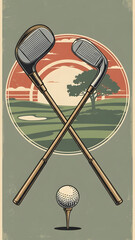 Golf Clubs and Ball on Tee Illustration.