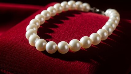 White Pearl Necklace on Velvet Cushion