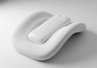 Sleek white hand sanitizer nestled in a modern holder, perfect for clean minimalist designs and health safety campaigns with a touch of elegance