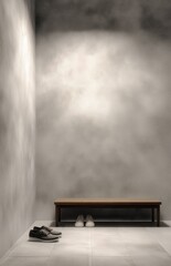 Fototapeta premium Minimal entryway hallway with bench and shoes