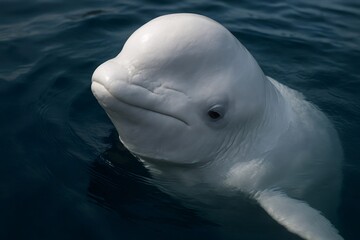 Naklejka premium Beluga whale swimming in dark blue water