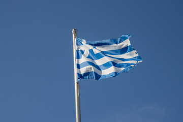 Greek flag and a blue sky, Paxos, Greece