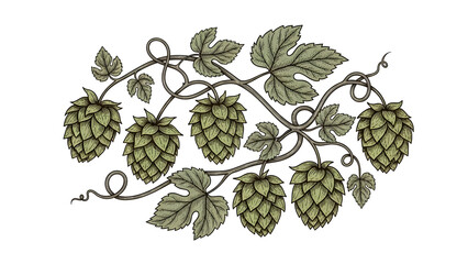 Illustration of Hop Cones and Leaves.