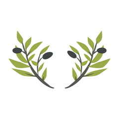 Flat minimalistic olive branch set with leaves and olives. Clean, modern vector botanical elements in a simple flat style, perfect for branding, packaging, logos, invitations, wedding design