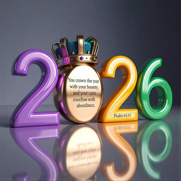  new year 2026 3d image on black background with Bible verse psalm:65:11 generated with AI	