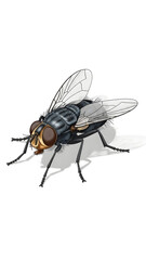 Closeup illustration of a black housefly insect.