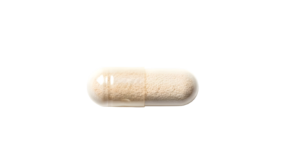 Beige capsule with powder isolated on a transparent background supplement medicine