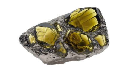 Peridot in rock matrix isolated