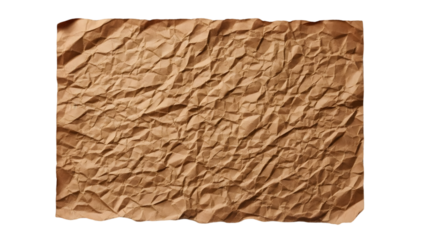 Crumpled brown paper texture isolated on a transparent background wrinkled