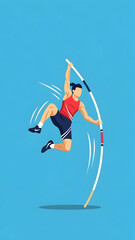 Man Pole Vaulting in Mid Air Illustration.