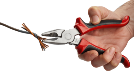 Pliers cutting electrical wire on black