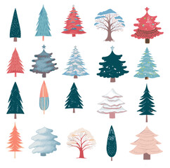 Obraz premium Christmas winter tree vector set