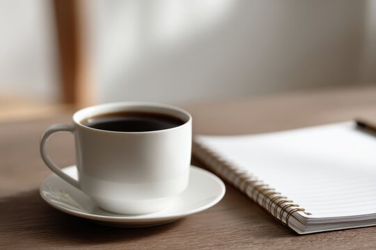 year end business reflection with coffee and notebook, slow mindful working mood
