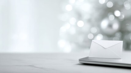 corporate email marketing christmas concept, laptop and clean festive background