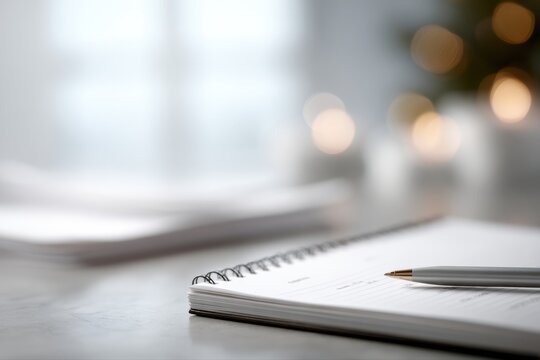 year end planning desk with calendar, documents, and subtle christmas decorations, business reflection concept