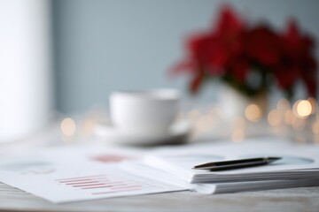 christmas marketing planning workspace with charts and festive elements, campaign strategy concept