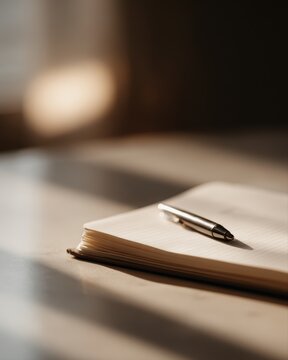 business reflection moment with notebook titled year end review, calm lighting and focus